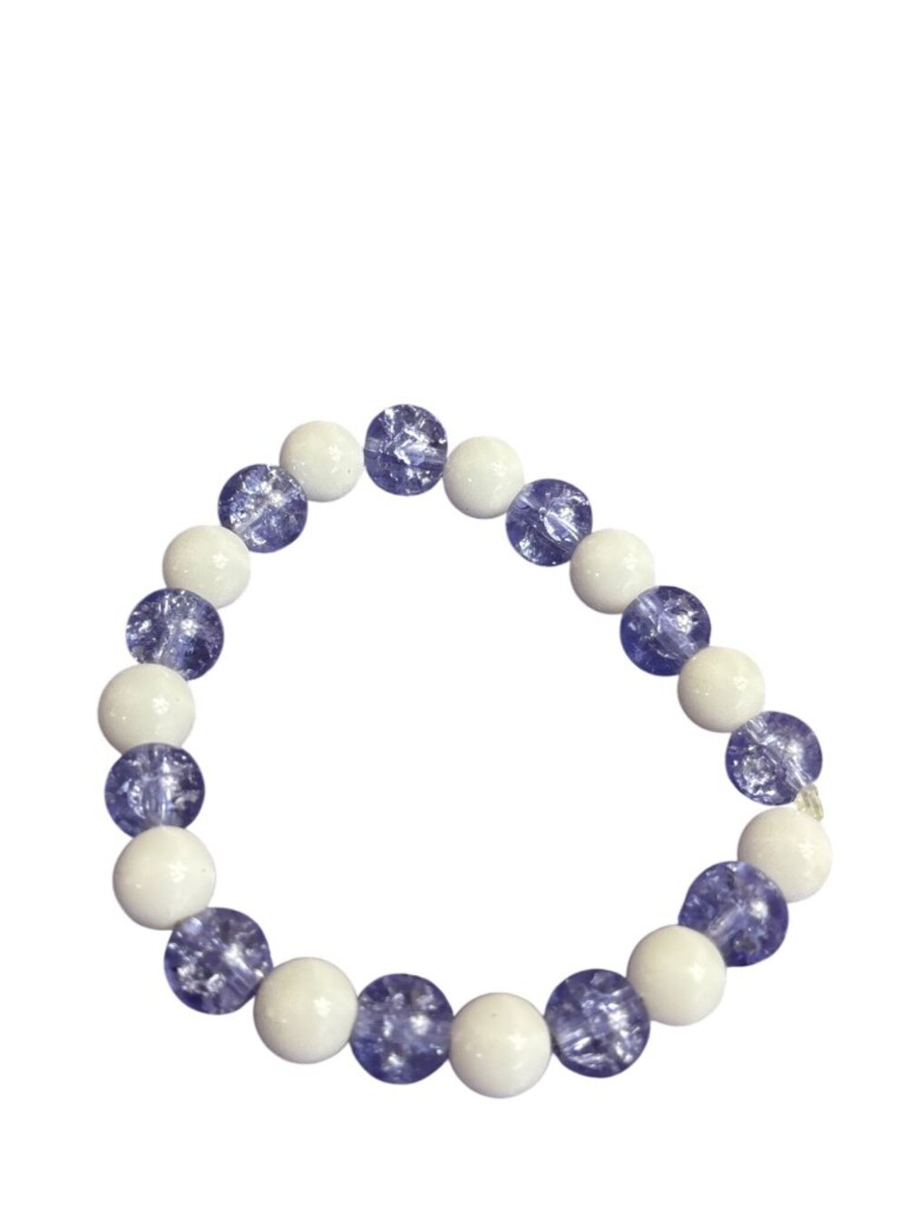 Purple Crackle White Glass Beaded Slightly Stretchy Bracelet 6 inch Unstretched